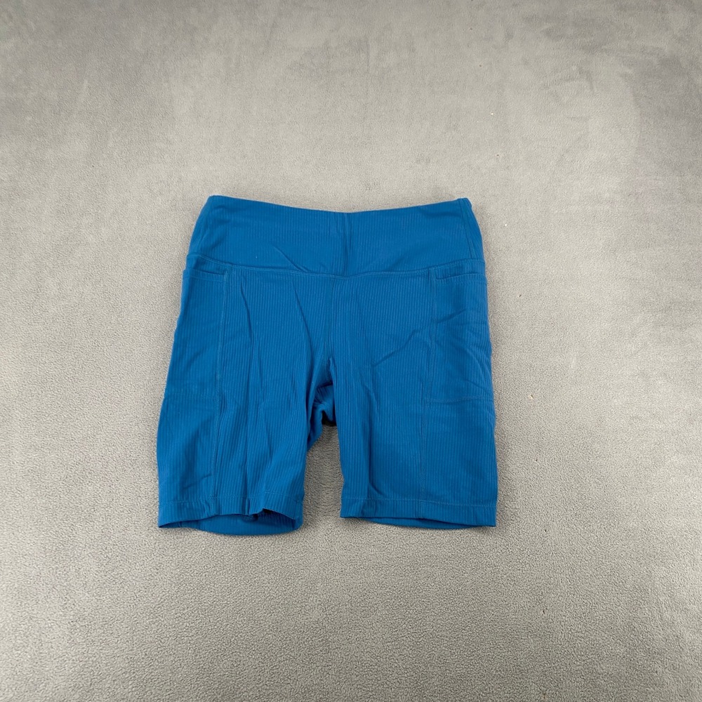Mondetta Performance Luxury Blue Ribbed High Rise Biker Shorts with Pockets L